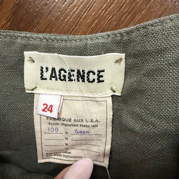 L’Agence Hillary Linen Paperbag Front Tie Belted Shorts Green Boho Casual Sz 24 - Picture 3 of 7